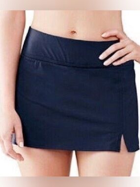 NWT Lands End Navy Blue Swim Skort Front Slit Modest Swimsuit UPF 50 Size Medium